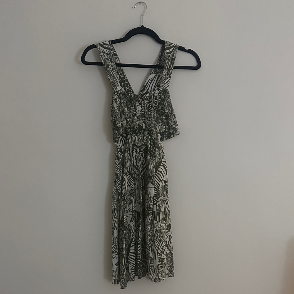 Anthropologie green safari print cutout dress